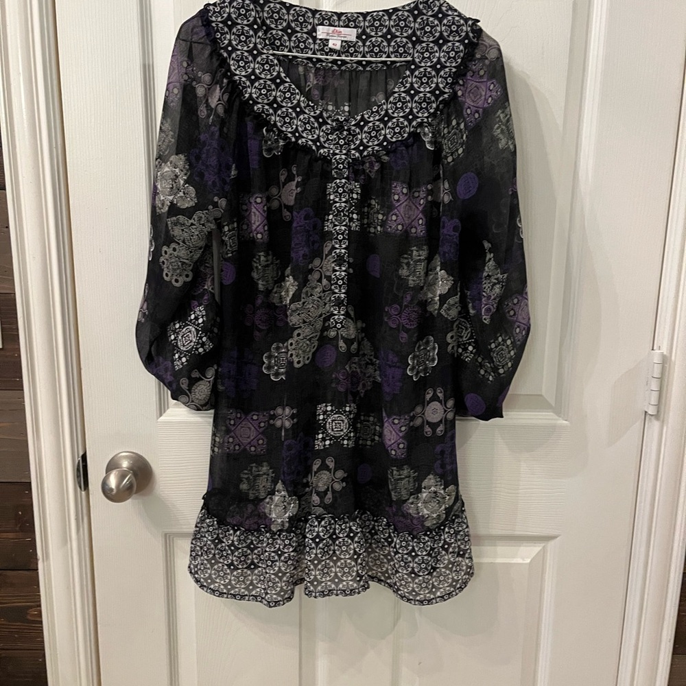 s.Oliver Floral Black and Purple Women's Top Size 42 / US 10